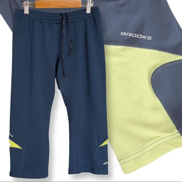 Brooks Running 7/8 Capri Track Pant Legging Navy / Neon - Picture 3 of 16